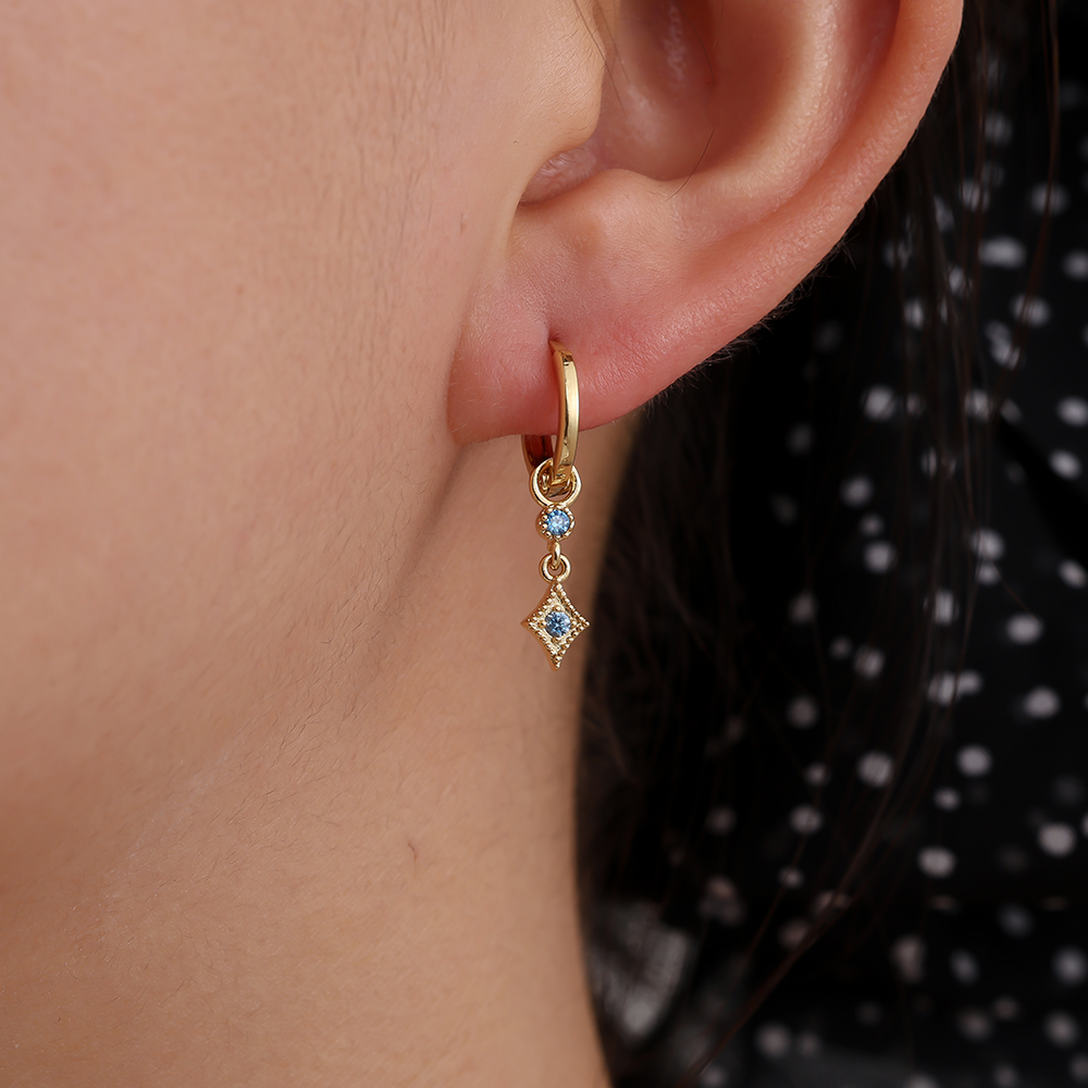 2.5cm Blue Diamonds Gold-plated Earrings   