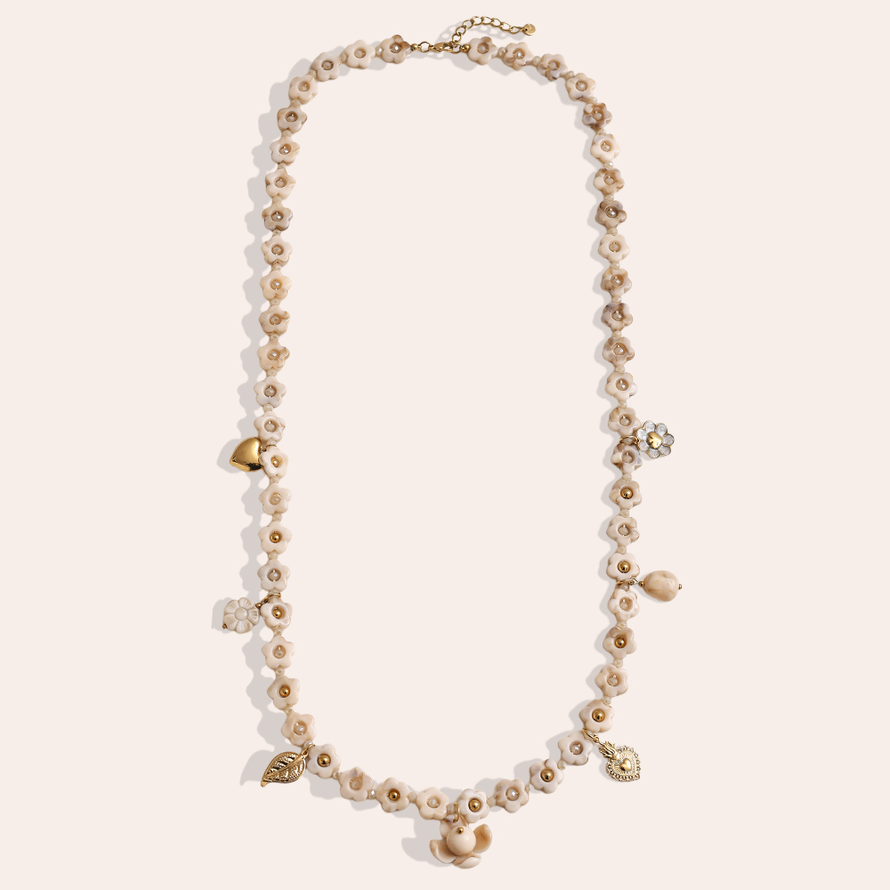 90cm resin flower necklace with charms stainless steel necklace       