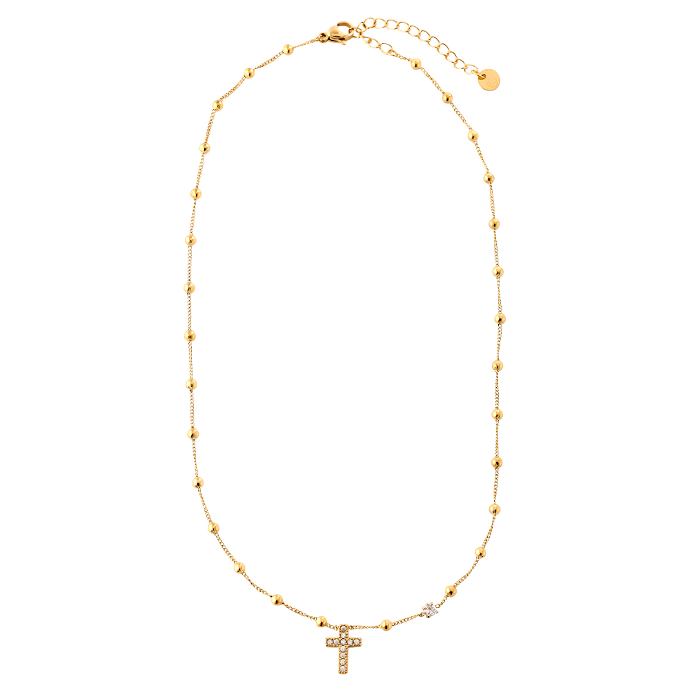 40cm Diamond Cross And Dots stainless steel necklace  