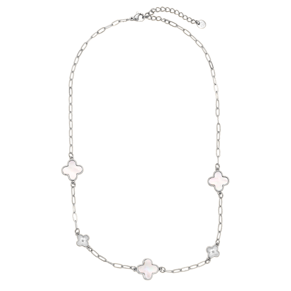 42cm mother-of-pearl cloverleaf stainless steel necklace