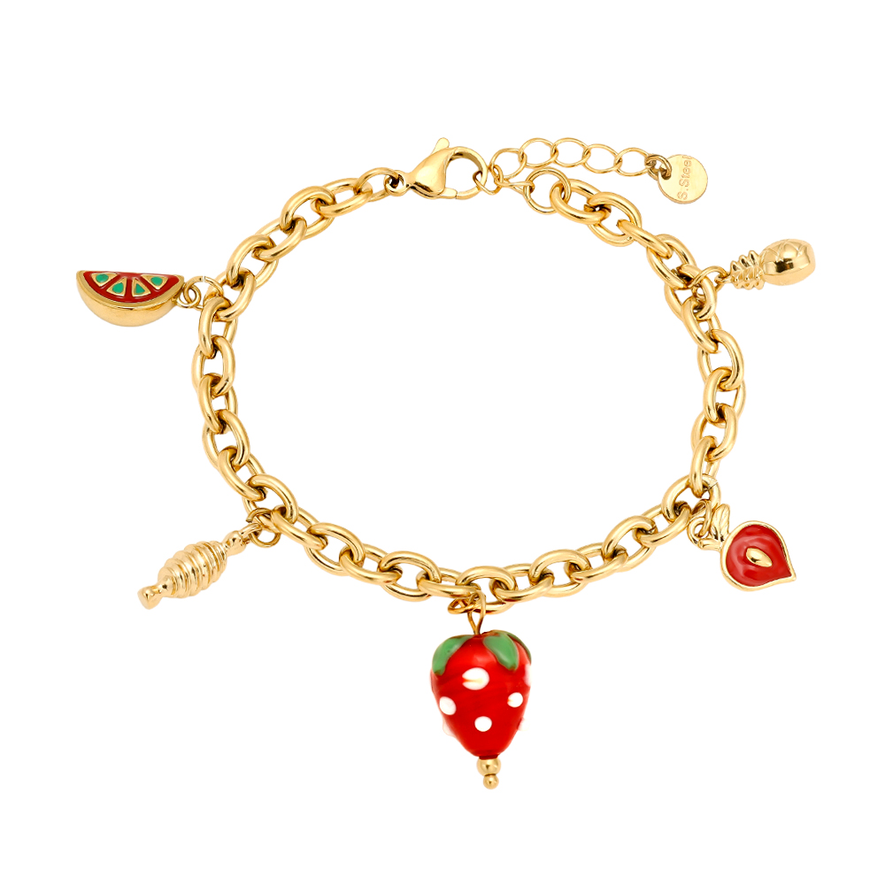 18cm Strawberry Heart stainless steel bracelet