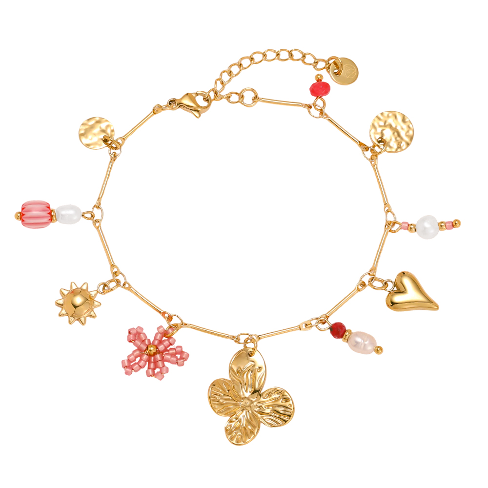 17cm flower heart and sun stainless steel bracelet    