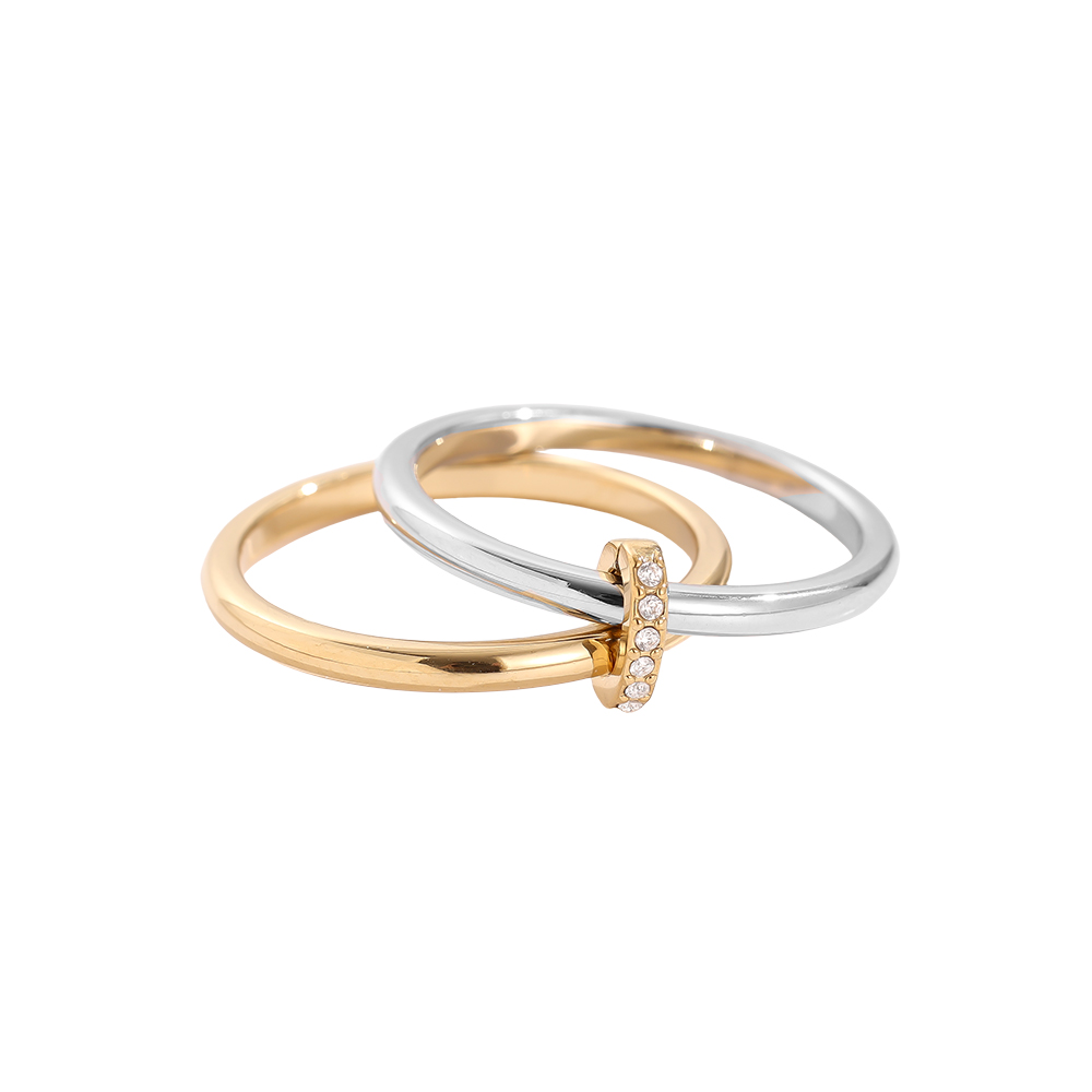 Two Layer Gold And Silver Ring Set With Lock Stainless Steel Ring    