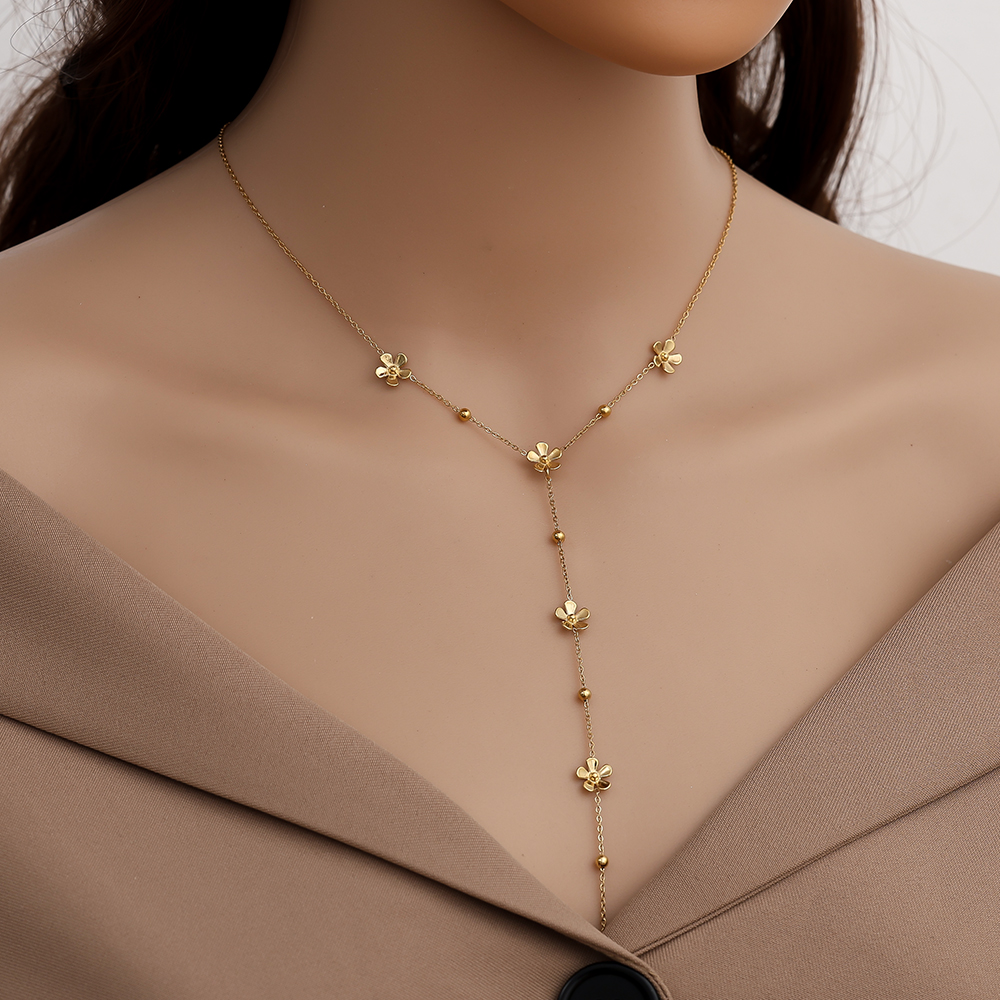 41cm Y-chain with flowers stainless steel necklace   