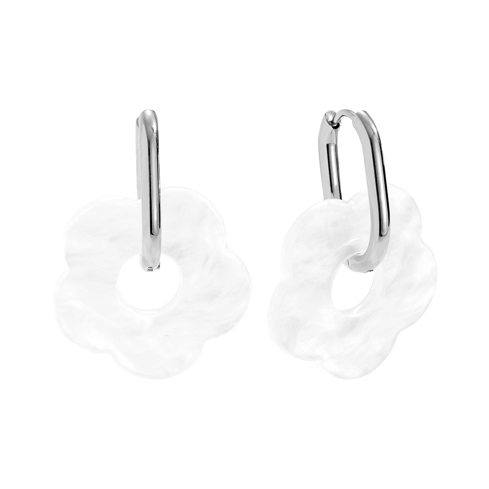 3cm White Acrylic Flower Stainless Steel Earrings     