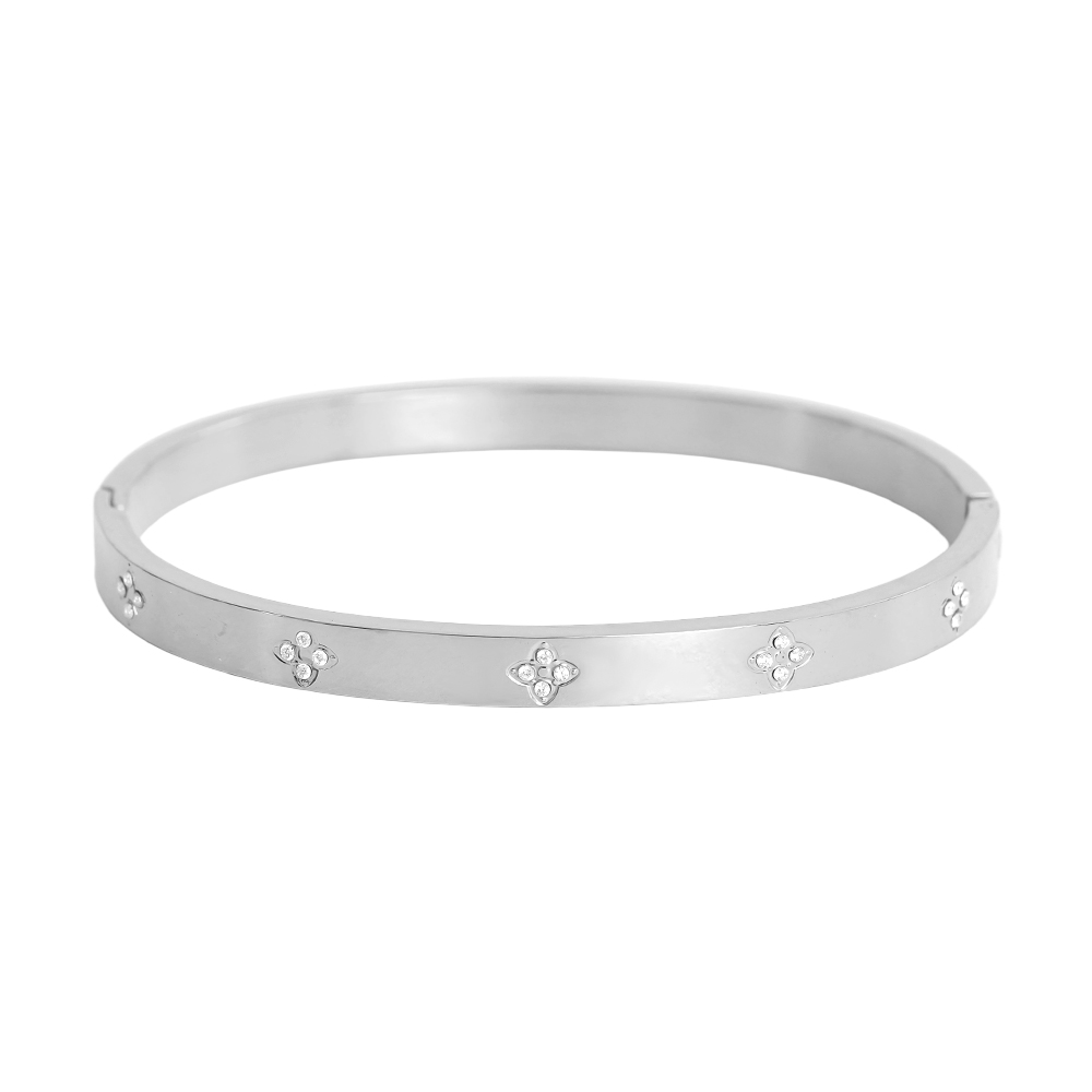 Stainless steel bangle 6.5cm Diameter Small Diamond Lucky Flower