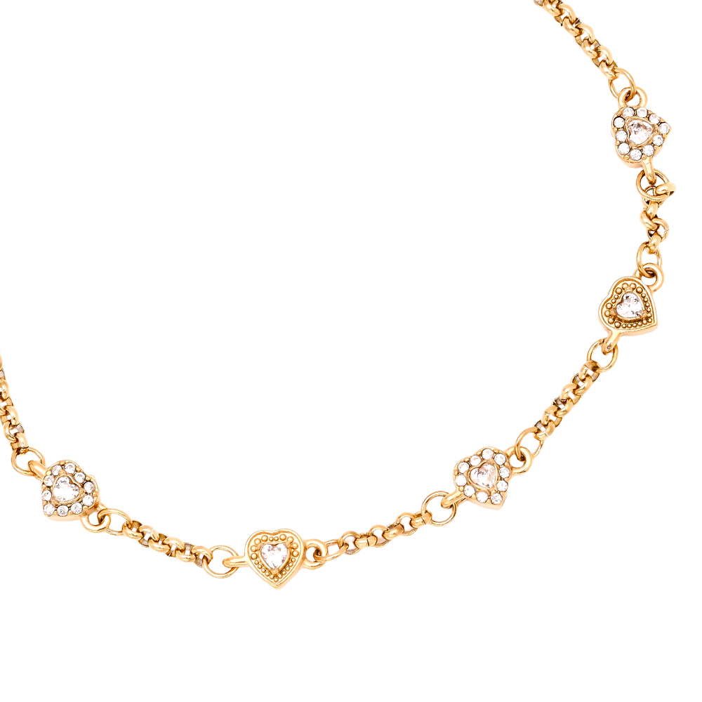 Stainless steel bracelet 17cm Multi Diamond Hearts
