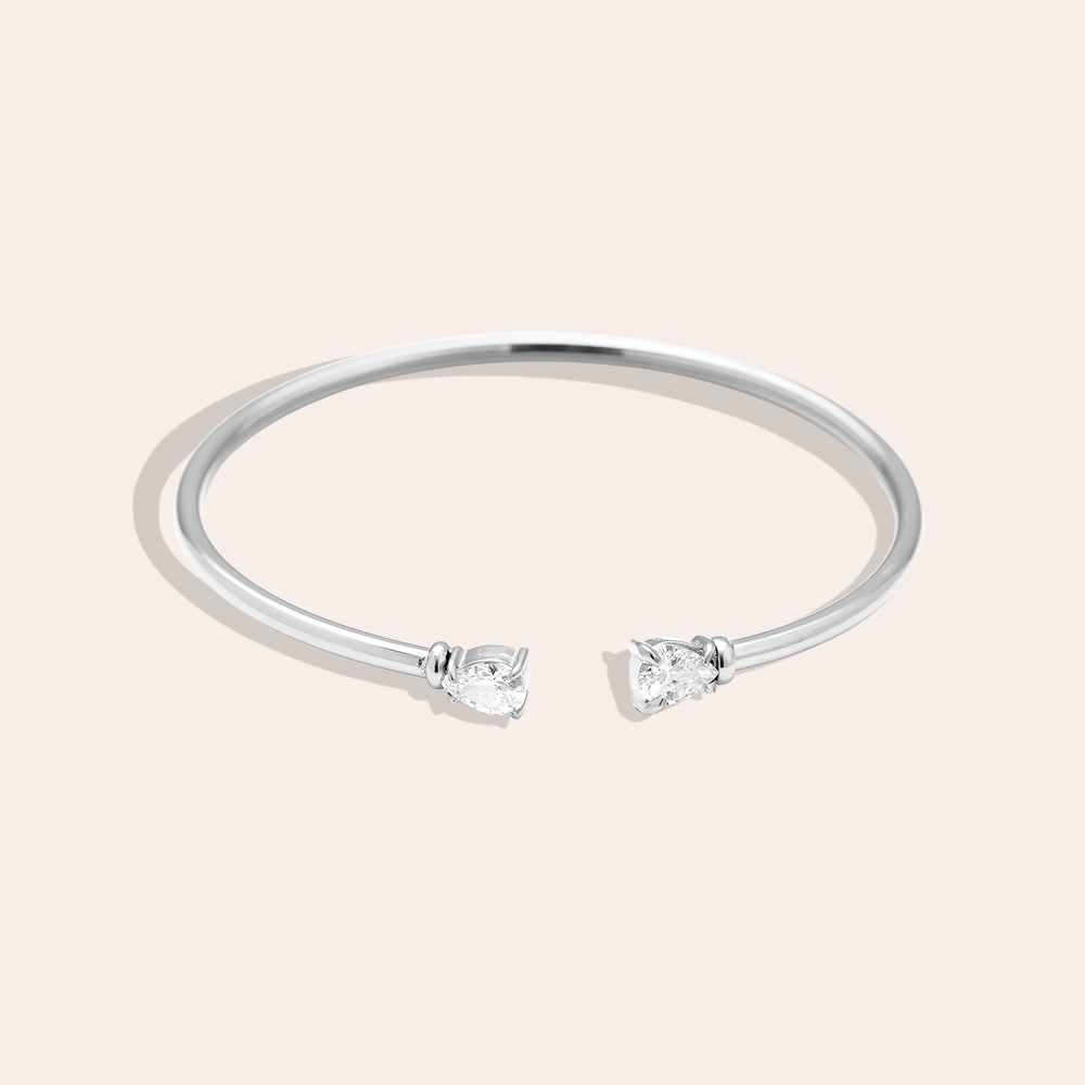 Adjustable Two Diamond Drop stainless steel bangle     