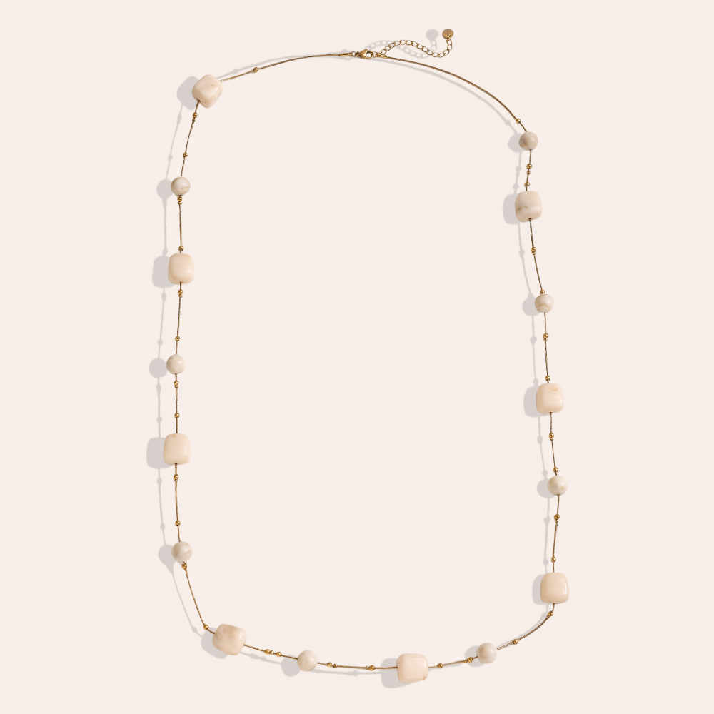 90cm resin cube and bead stainless steel necklace    