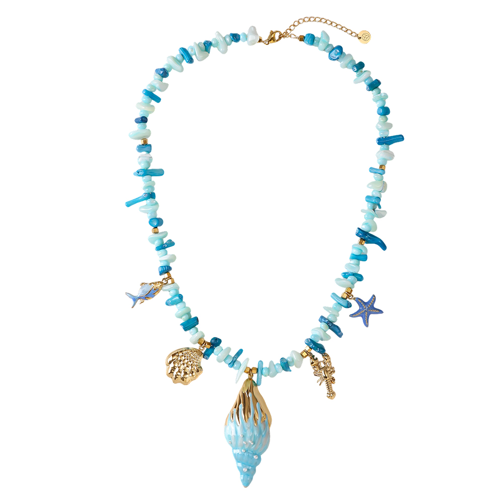Stainless steel necklace 42cm blue sea
