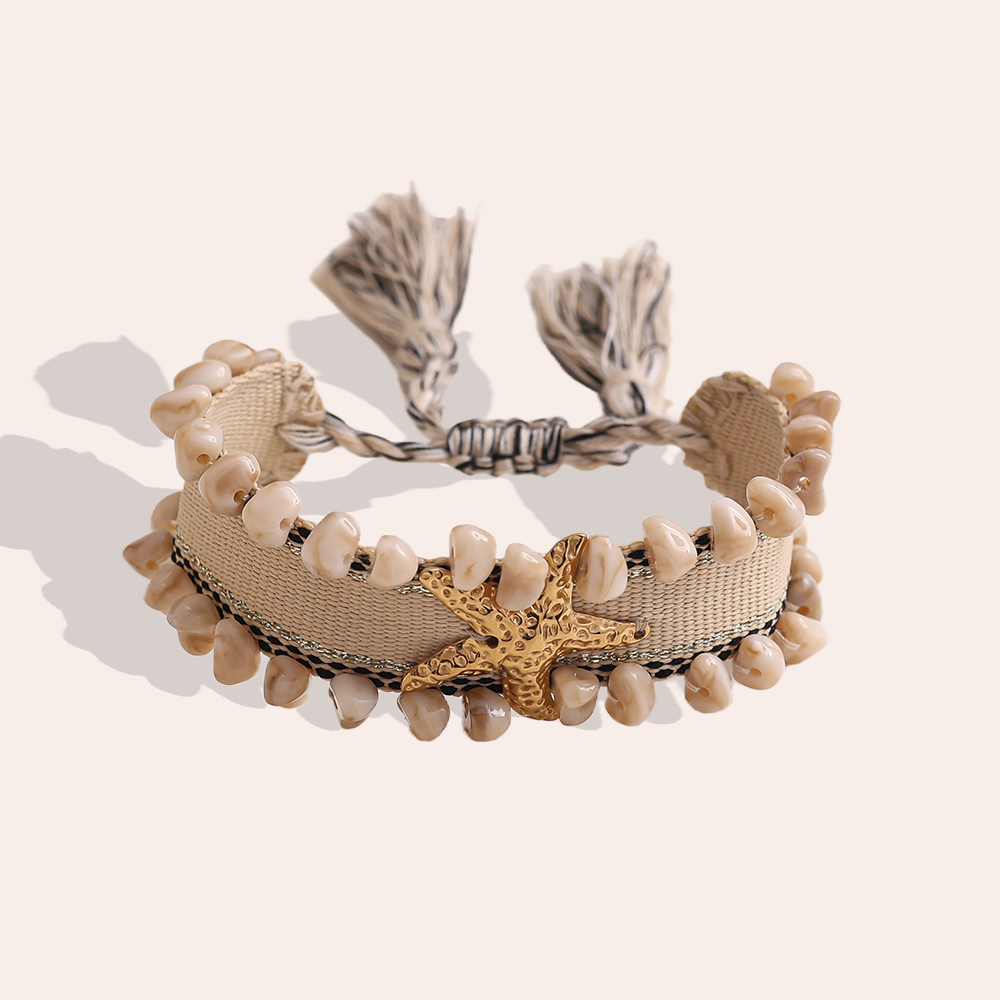 Starfish on a polyester bag Stainless steel bracelet   
