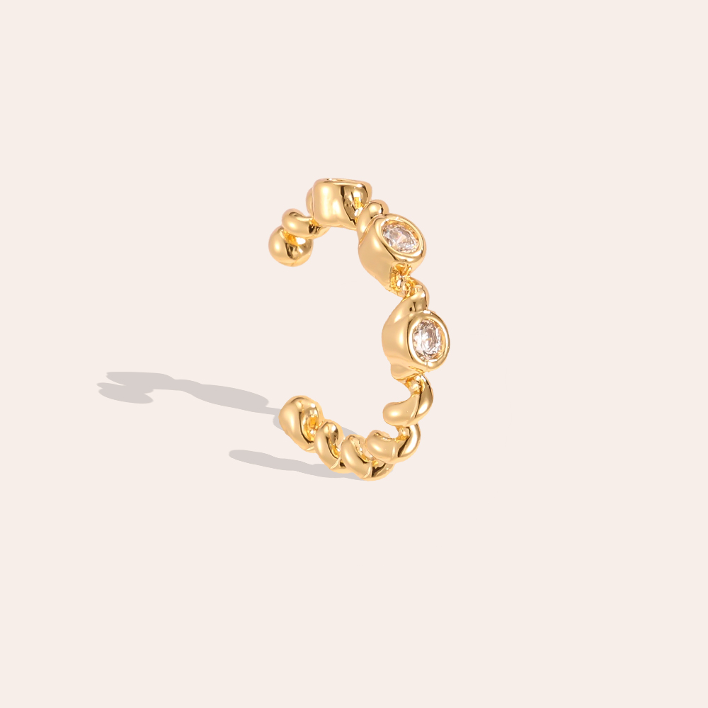 14mm cubic zirconia in a half-twisted setting Gold-plated ear cuffs 
