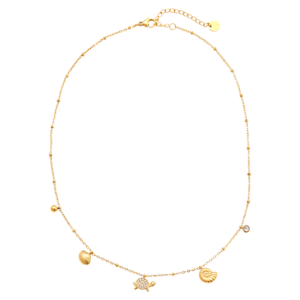40cm rhinestone turtle and small shell stainless steel necklace 