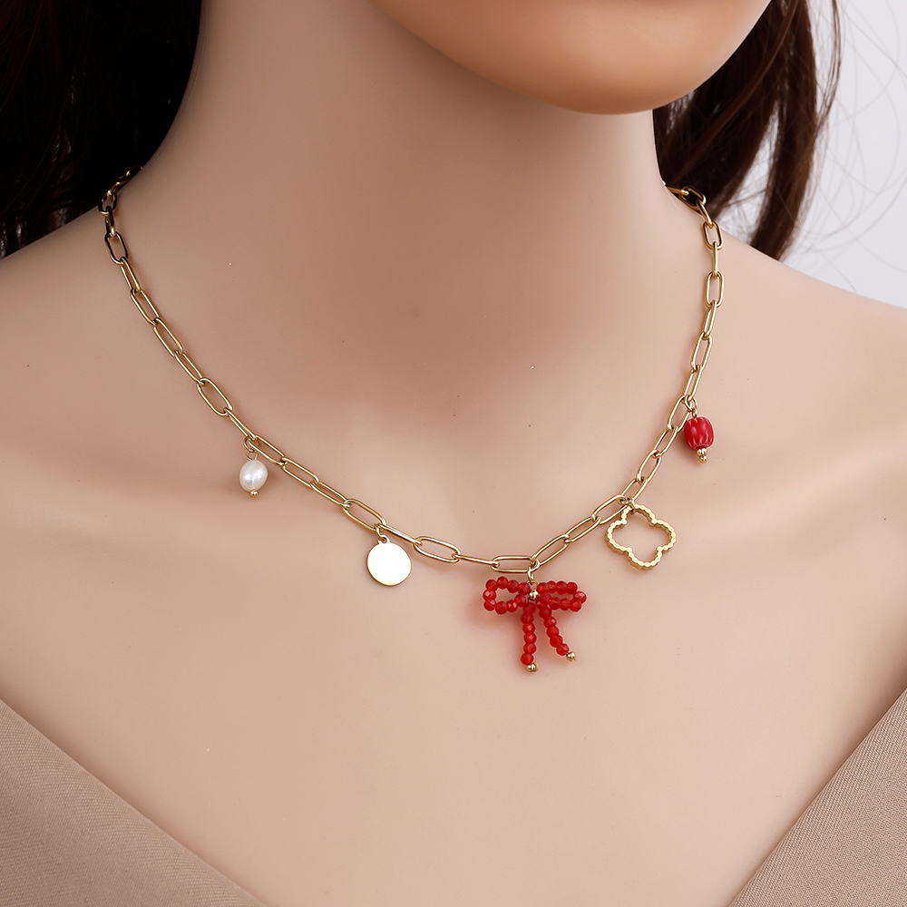 43cm Sweet Various Charms stainless steel necklace       