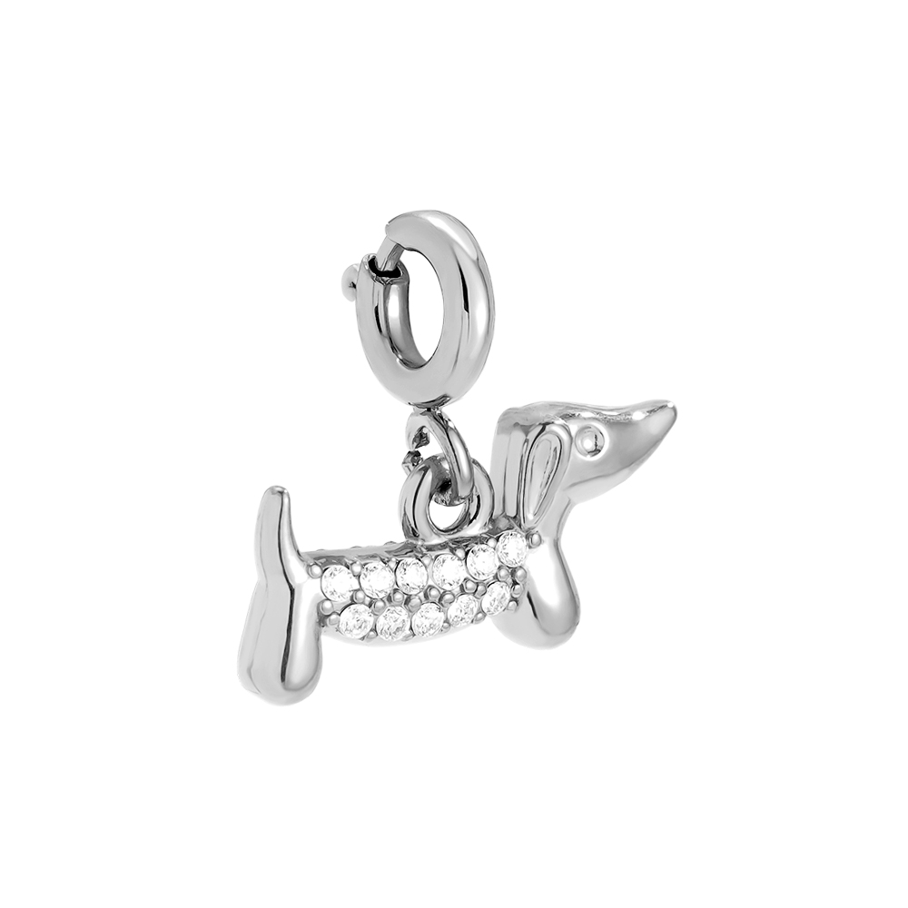 14mm Spring Clasp Little Diamond Dog Stainless Steel Pendant    