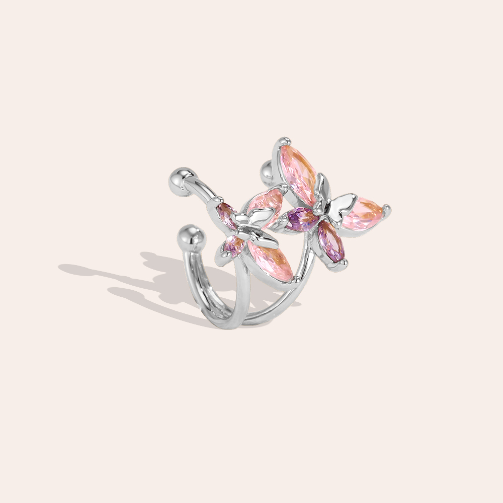 Gold-plated ear cuffs, 15mm, two zirconia butterflies