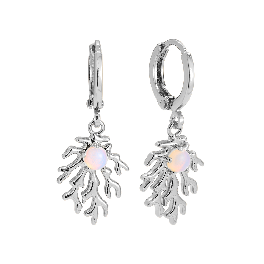 3.1cm Coral And Natural Stone Gold Plated Earrings    