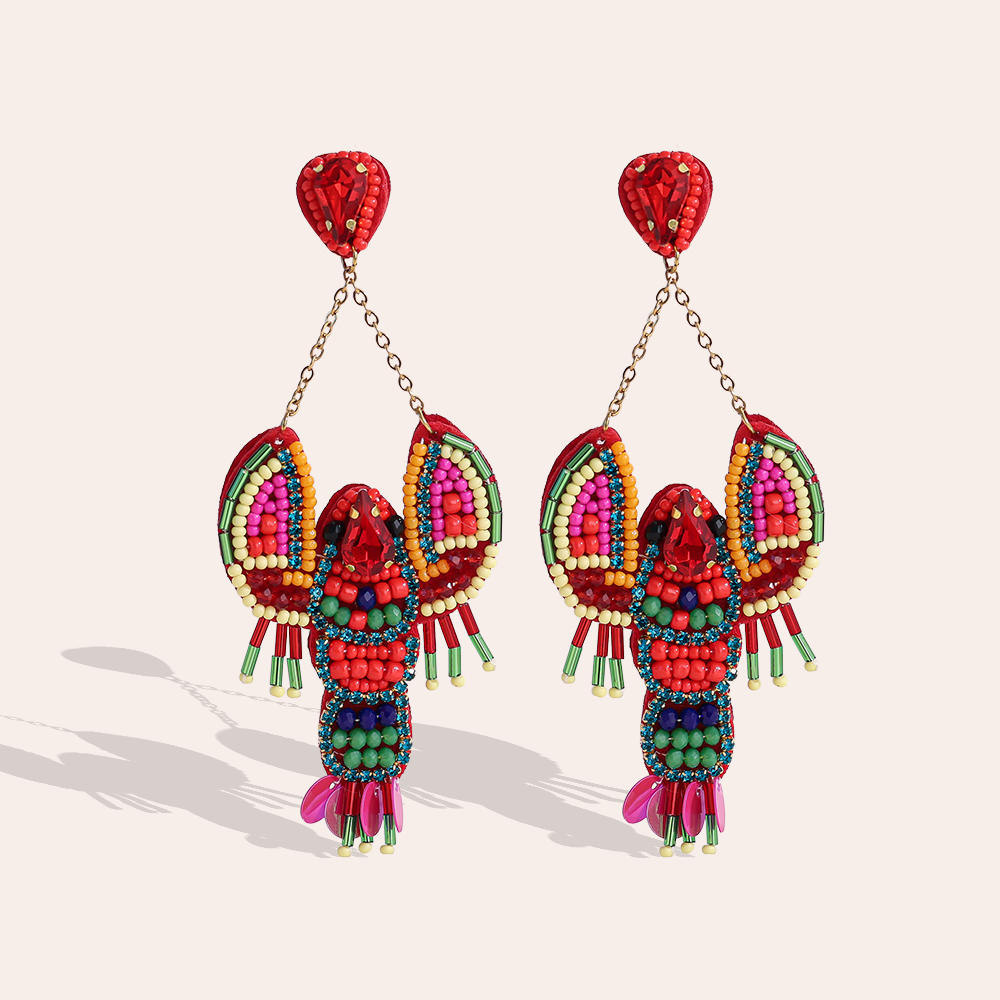 11cm rice pearl lobster stainless steel earrings   