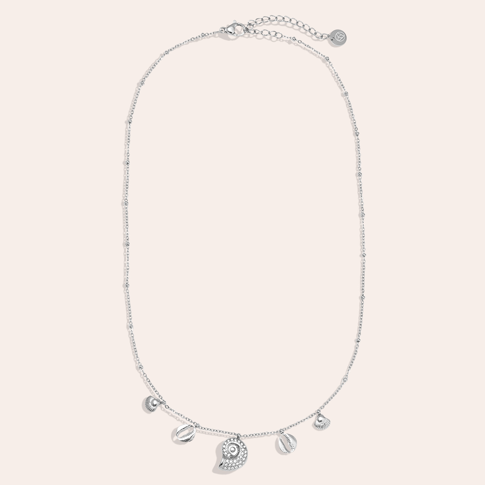 40cm rhinestone snail and small shell stainless steel necklace 