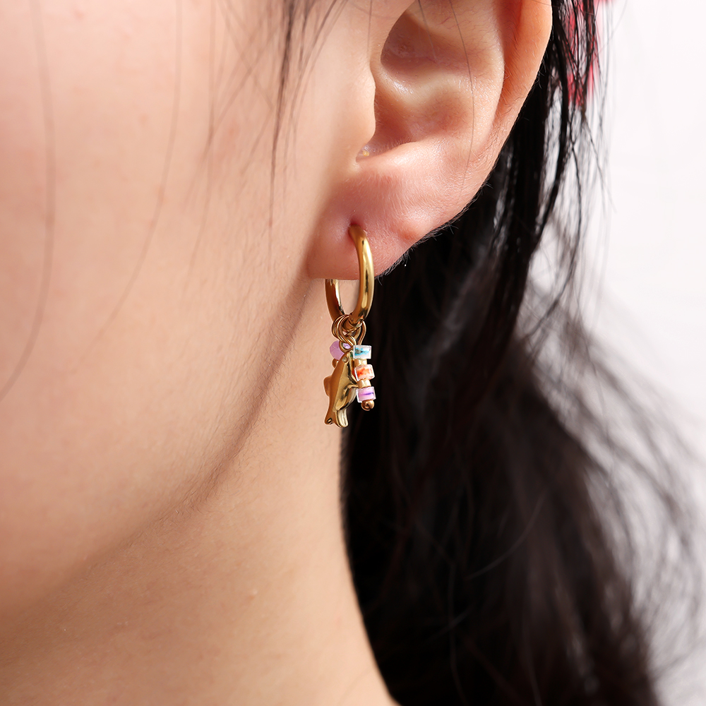 2.6cm dolphin and small pearl stainless steel earrings   