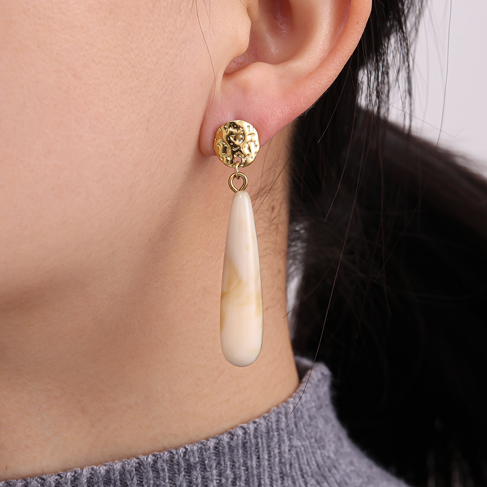 5cm Long Drop Resin Stainless Steel Earrings     