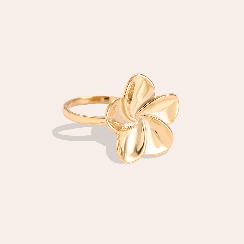 Adjustable simple flower stainless steel ring    