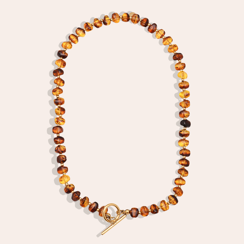 45cm Acrylic Brown Beads Stainless Steel Necklace   