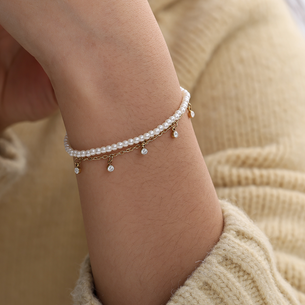 16cm pearl rhinestone stainless steel bracelet 