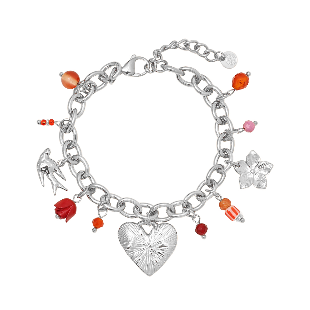 17cm heart flower beads stainless steel bracelet