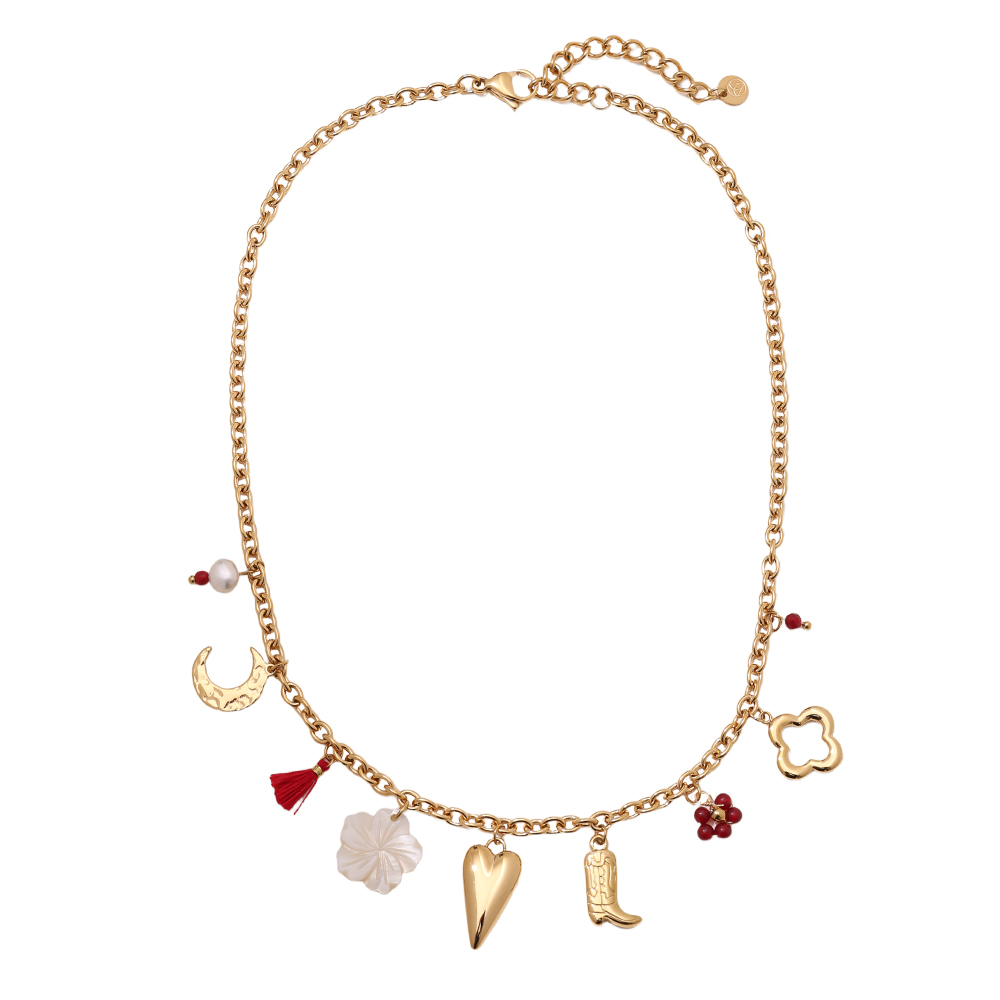 41cm heart boot flower and moon stainless steel necklace