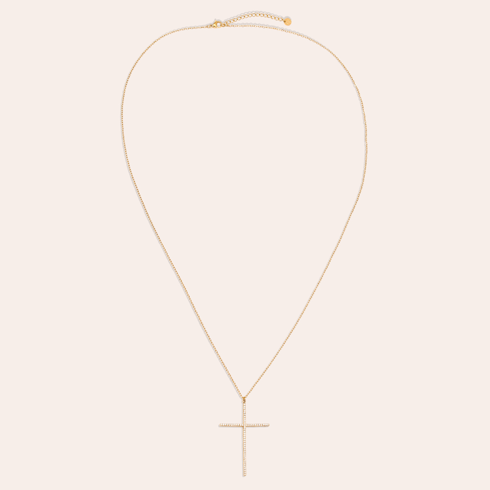 70cm zirconia cross stainless steel necklace       