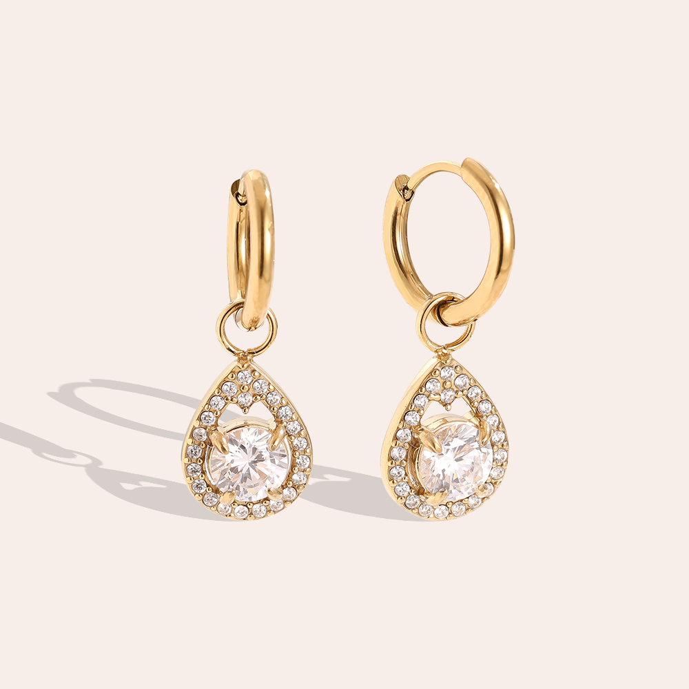 2cm Diamond In Drop Stainless Steel Earrings      