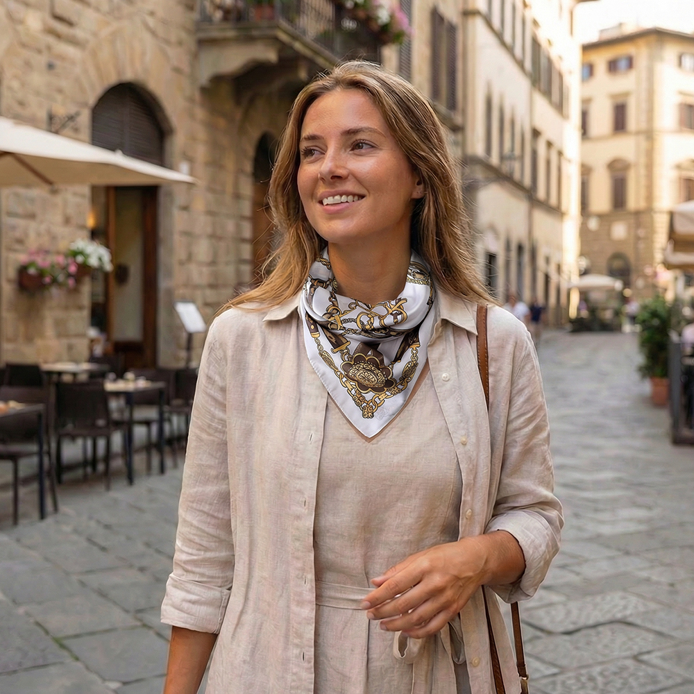 68*68cm Black Brown Baroque Chain Pattern Scarf