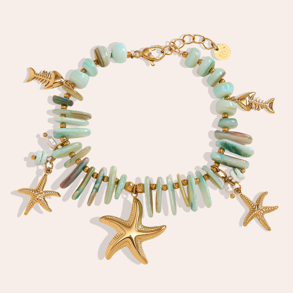 Stainless steel bracelet 17cm starfish and fish