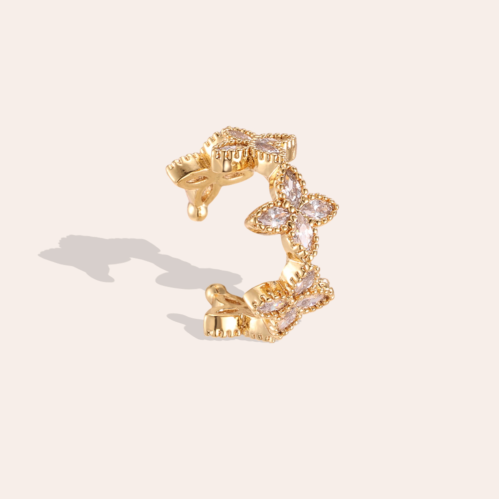 Gold-plated ear cuffs 17mm zirconia cloverleaf 