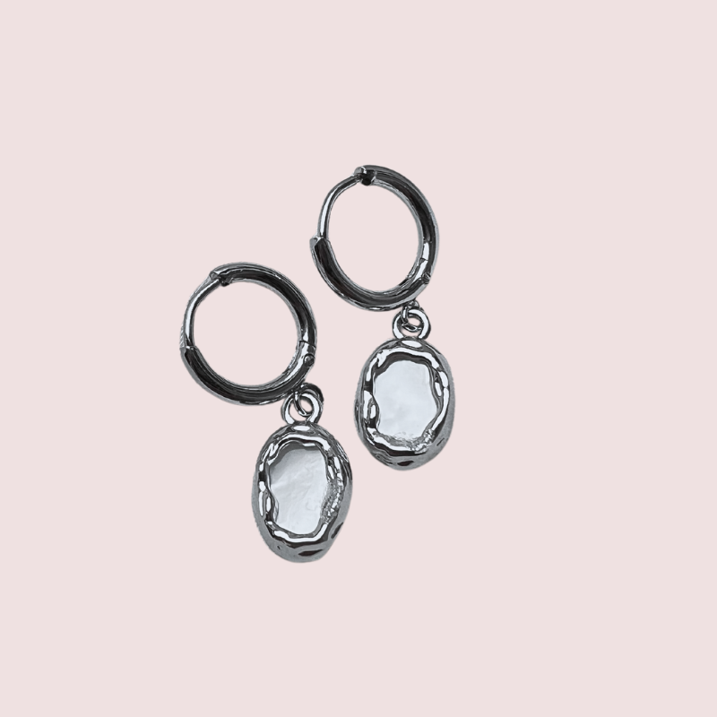 Stainless steel earrings Shining Mother Of Pearl In Oval Frame