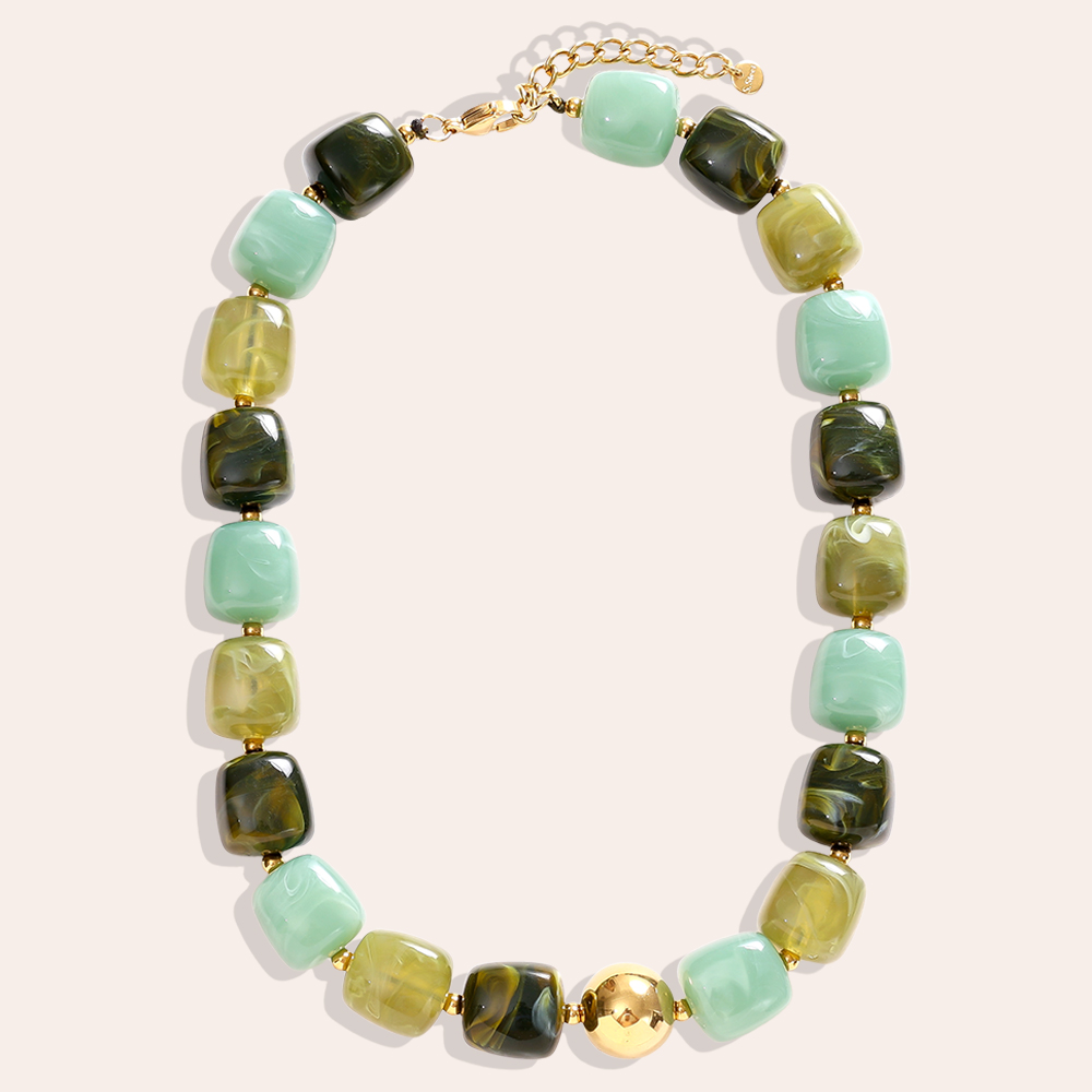 45cm Various Colour Chunky Beaded Resin Stainless Steel Necklace  