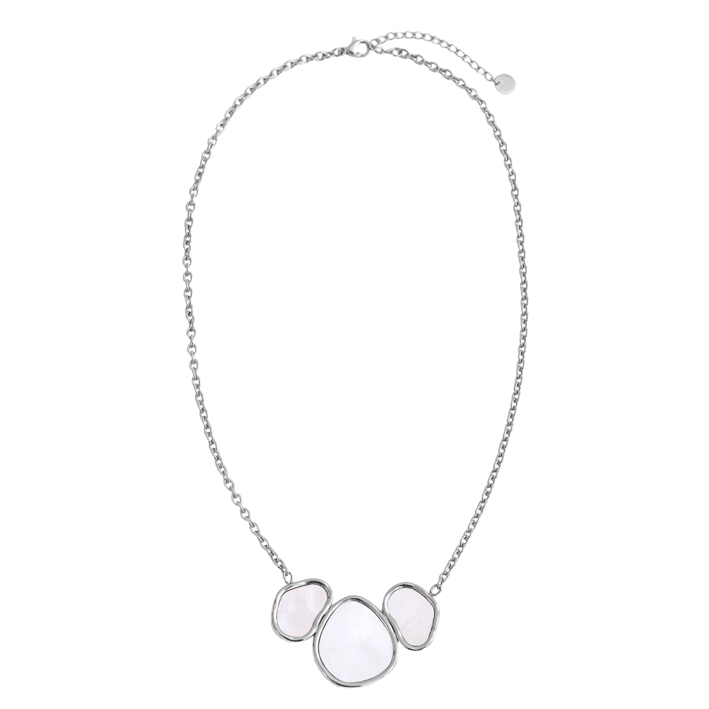 42cm three irregular mother-of-pearl plates stainless steel necklace