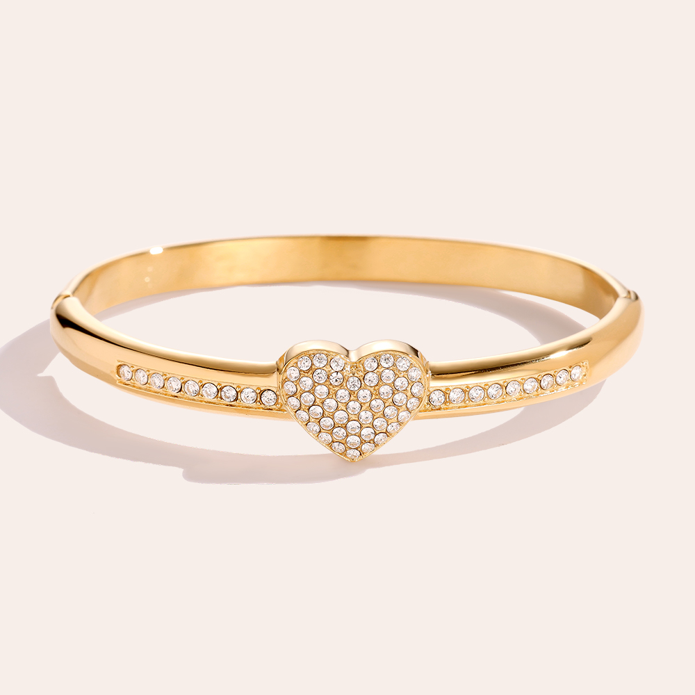 6cm Diameter Diamond Heart Stainless Steel Bangle  