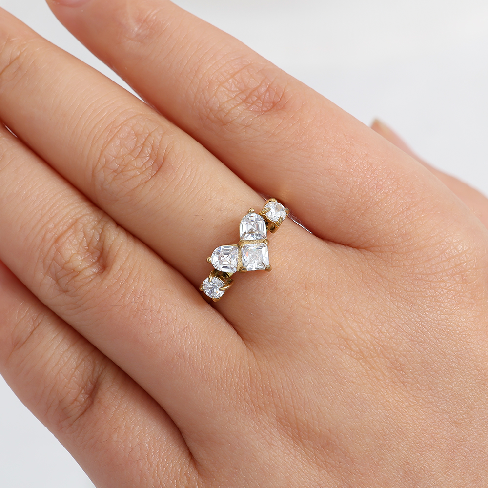 Mosaic Diamond Heart stainless steel ring   