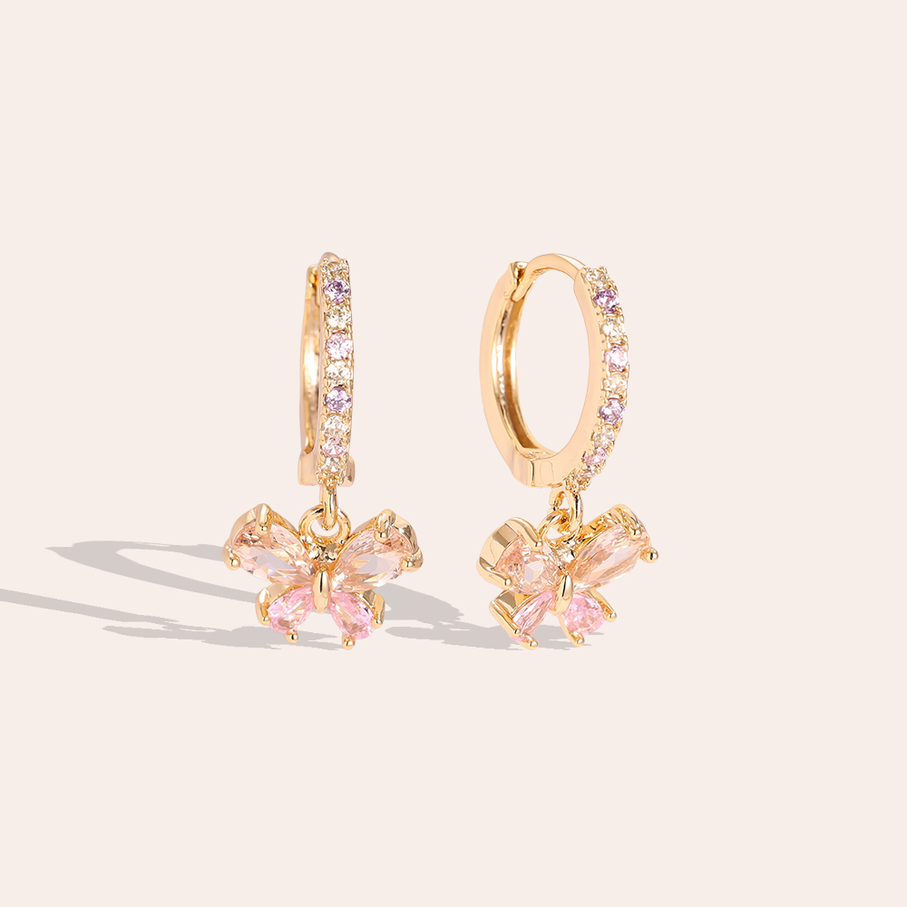20mm Pink Diamond Butterfly Gold Plated Earrings      