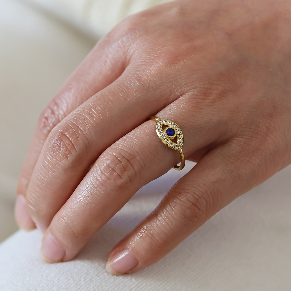 Adjustable blue zirconia eyes stainless steel ring    