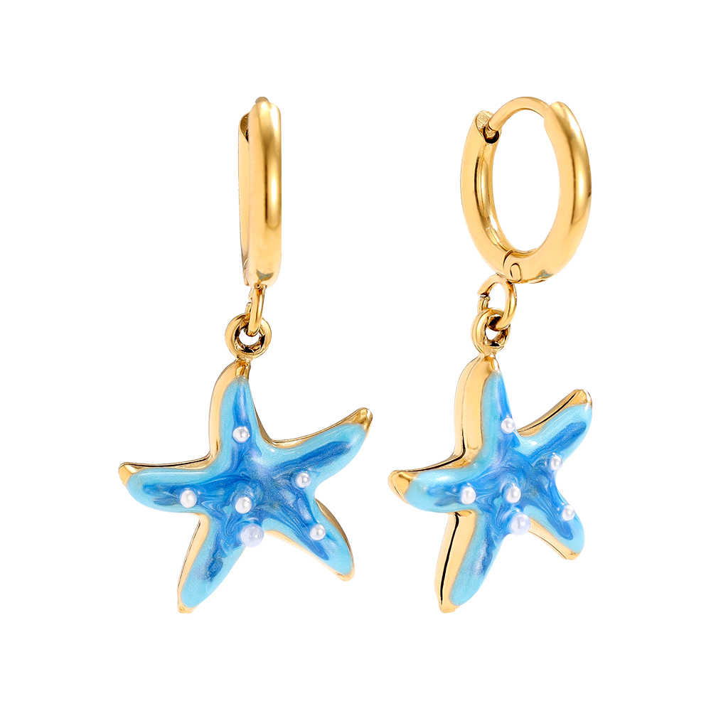 1.5*3.2cm blue starfish stainless steel earrings  