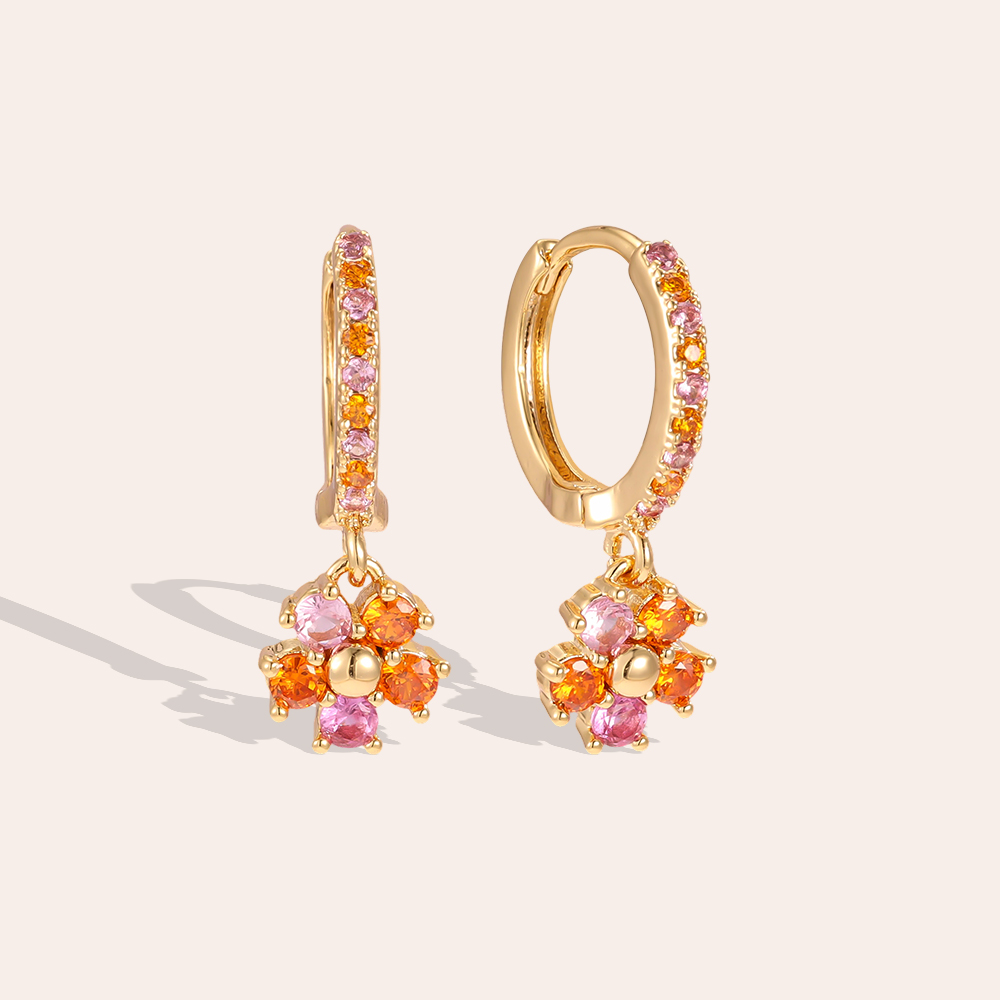 Gold-plated earrings 20mm zirconia flower    