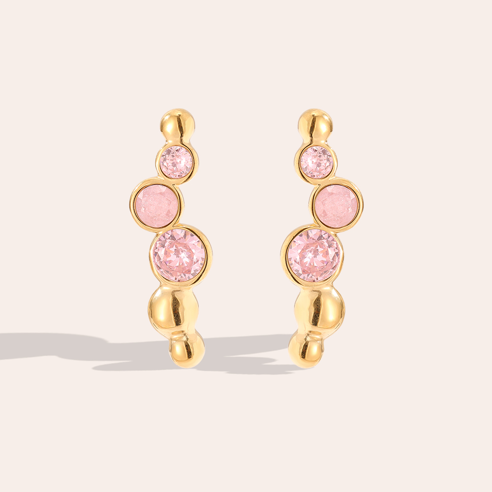 0.6*2.5cm Pink Round Diamond Stainless Steel Earrings  