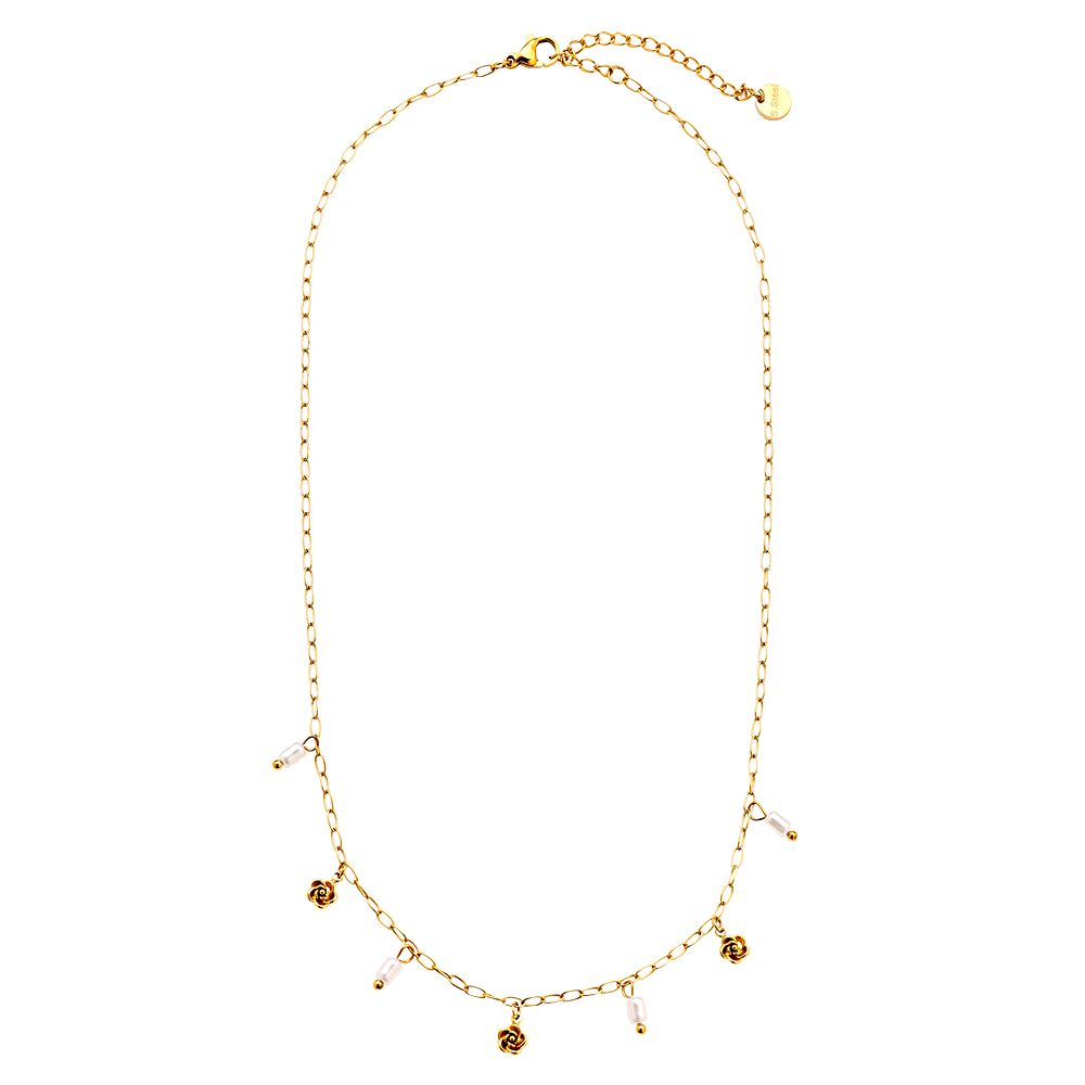 Stainless steel necklace 40cm Mini Flower And Pearl