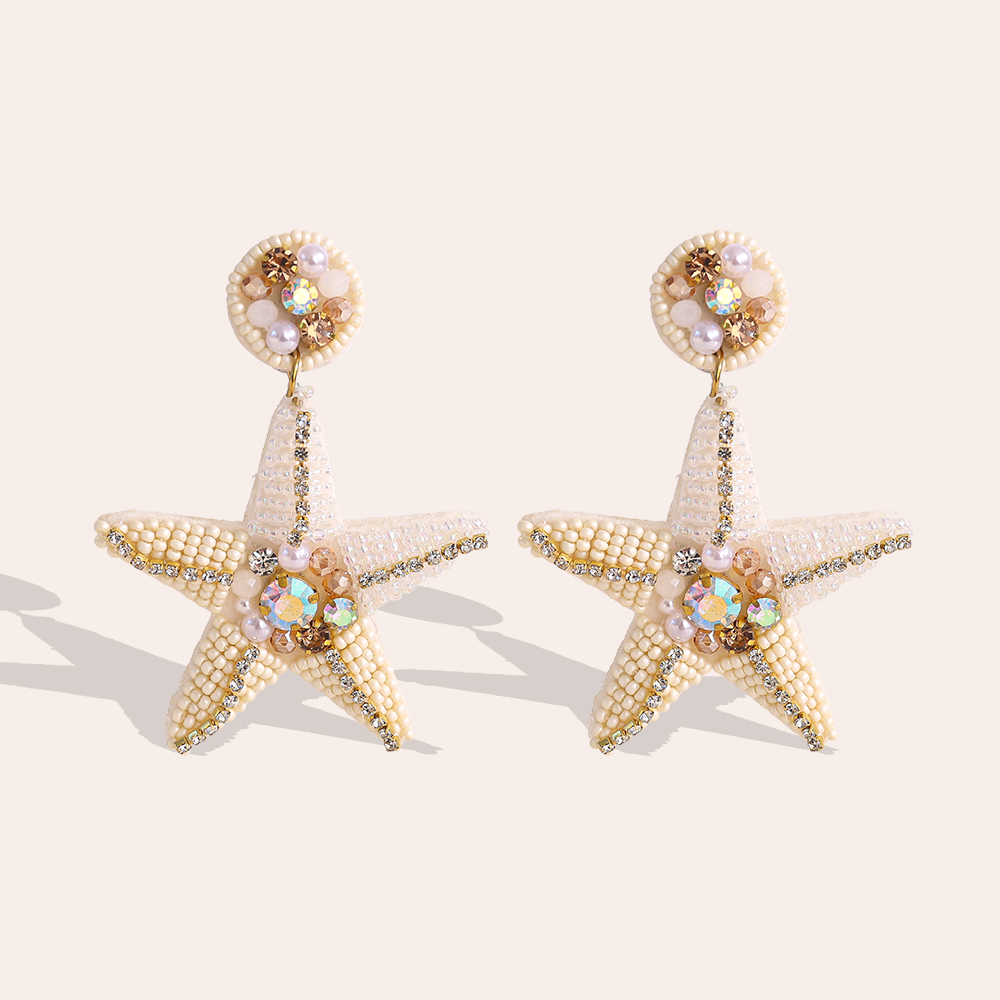 7.5cm rice pearl starfish stainless steel earrings     
