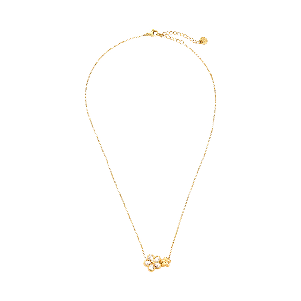 40cm double rhinestone flower stainless steel necklace