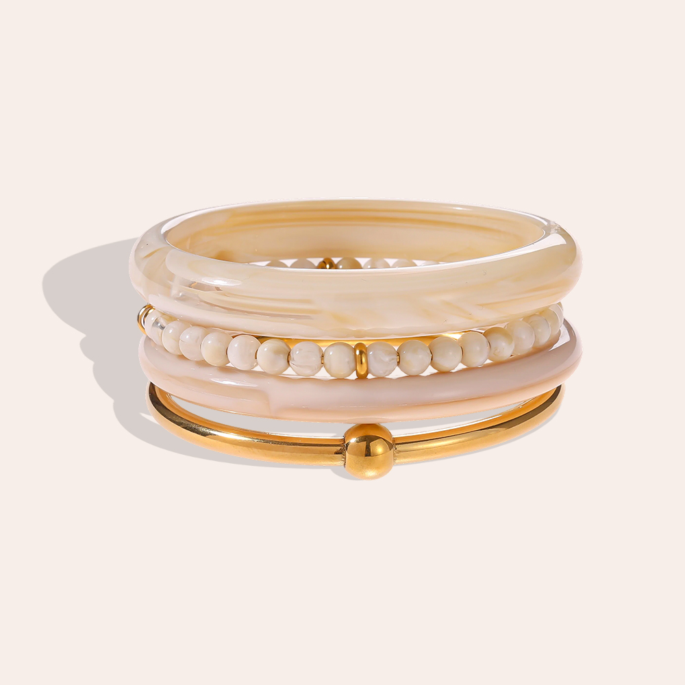 Stainless steel bangle set 6.5cm width 4 pieces acrylic 