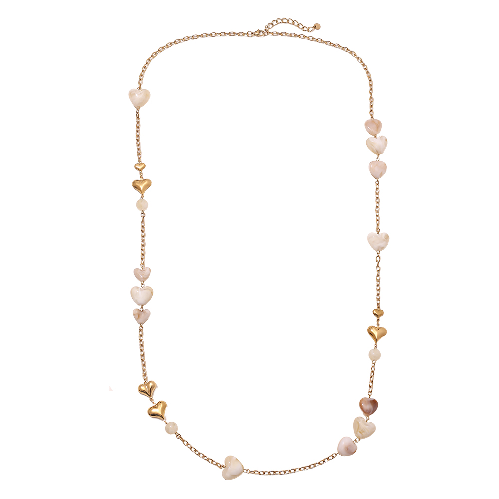 102cm Acrylic Hearts And Gold Hearts Stainless Steel Necklaces  